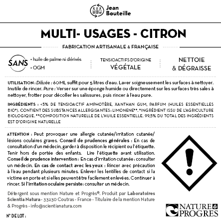 Contre étiquette - Nettoyant Multi usages - Citron