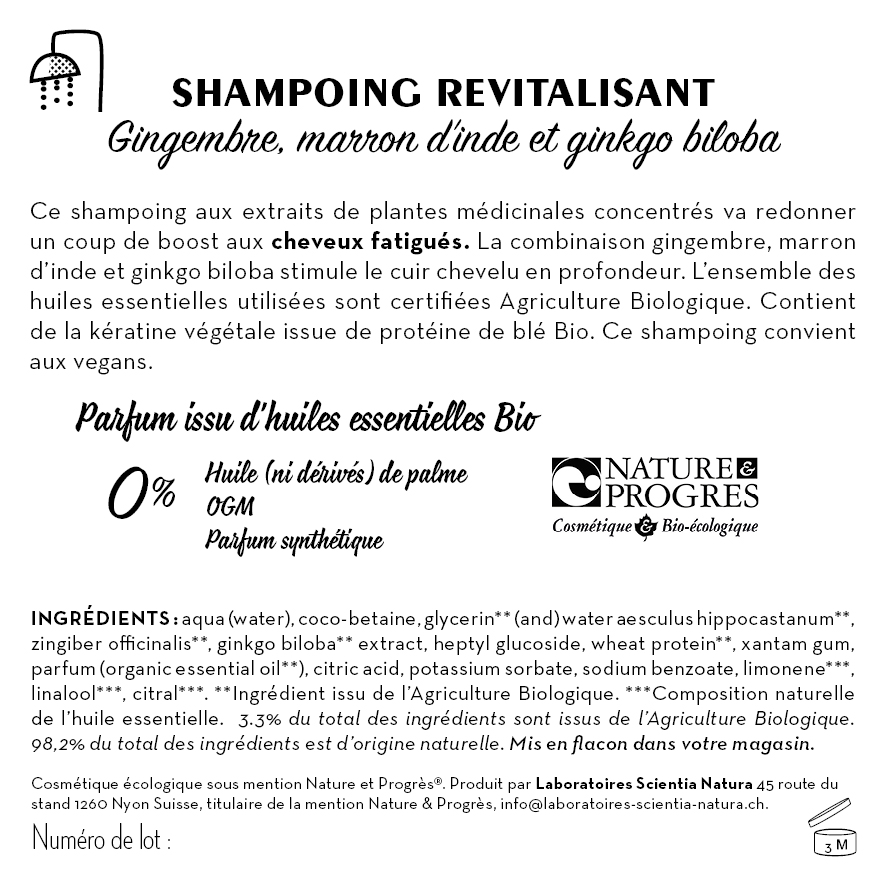 Contre étiquette - Shampoing Revitalisant - Gingembre, marron d’Inde &amp; ginkgo Biloba