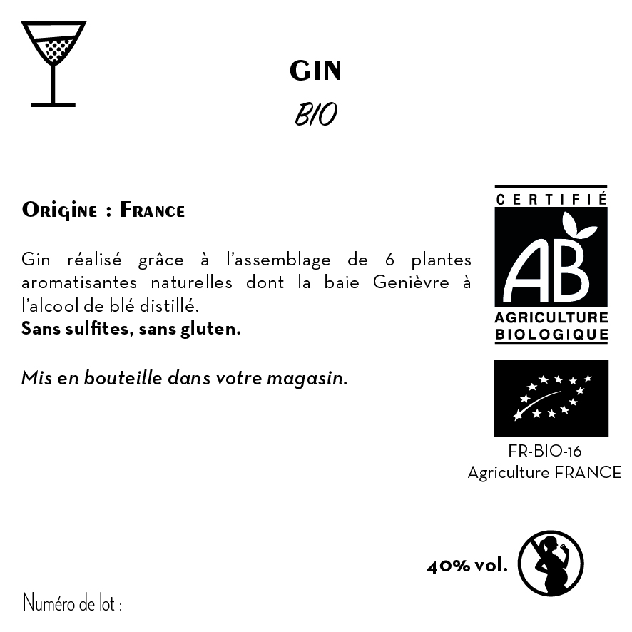 Contre étiquette - Gin Biologique 40% - Bio