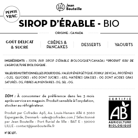 Contre étiquette - Sirop d'érable - Bio