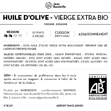 Contre étiquette - Huile d'Olive Vierge Extra - Puissante - Bio