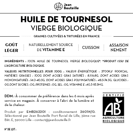 Contre étiquette - Huile de Tournesol Vierge - Bio