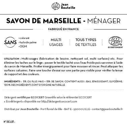 Contre étiquette - Savon de Marseille Ménager - Eco Détergent