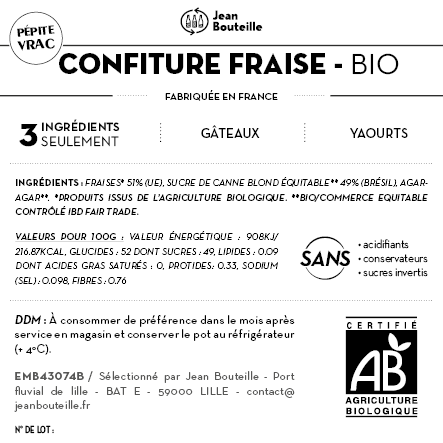 Contre étiquette - Confiture Fraise Bio