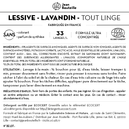 Contre étiquette - Lessive Liquide Tout Linge Lavande - BIB 10L - Eco Détergent