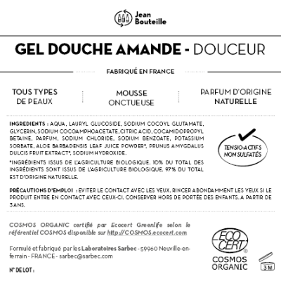 Contre étiquette - Gel Douche Amande - Douceur - COSMOS ORGANIC - BIB10L