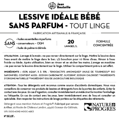 [CE0537] Contre étiquette - Lessive idéale bébé - Sans parfum