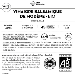 [CE0007] Contre étiquette -  Vinaigre Balsamique - ACETO BALSAMICO DI MODENA IGP 1.15 - Bio