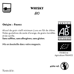 [CE0027] Contre étiquette - Whisky Biologique 40% - Bio