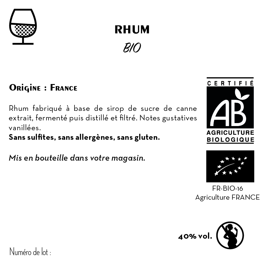 [CE0031] Contre étiquette - Rhum Blanc biologique 40% - Bio