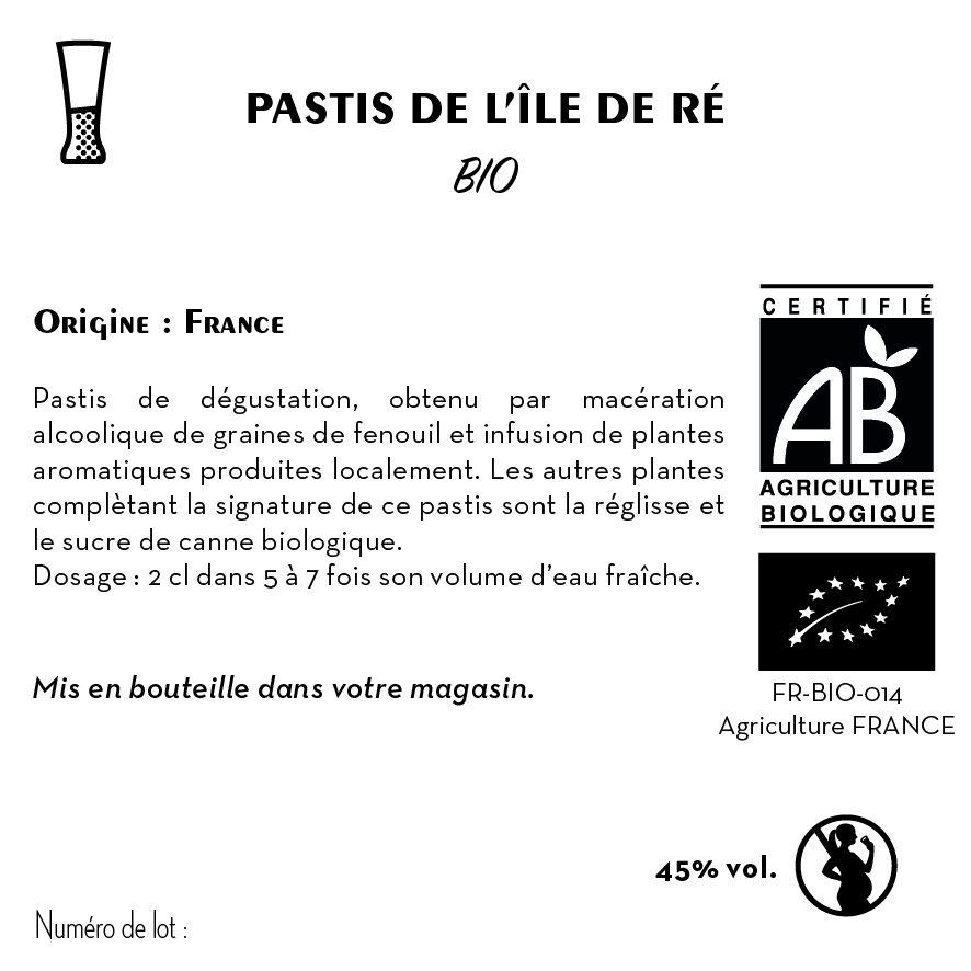 [CE0048] Contre étiquette - Pastis Biologique 45% - Bio