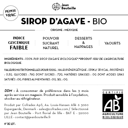 [CE0052] Contre étiquette - Sirop d'agave - Bio