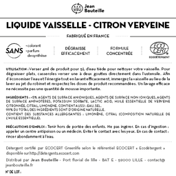 [CE0550] Contre étiquette - Liquide vaisselle senteur Citron Verveine - BIB 10L - Eco Détergent