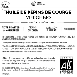 [CE0079] Contre étiquette - Huile de Pépins de courge Vierge - Bio - BIB3L