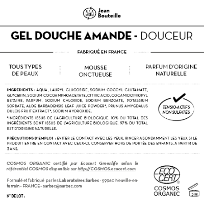 [CE0552] Contre étiquette - Gel Douche Amande - Douceur - COSMOS ORGANIC - BIB10L