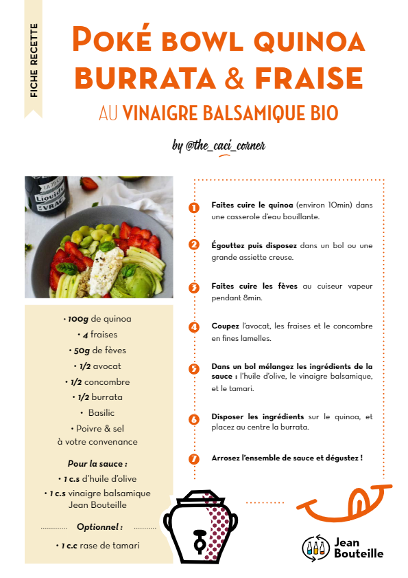 Fiche Recette #7 : Poké Bowl Quinoa Burrata & Fraise au Vinaigre Balsamique Bio