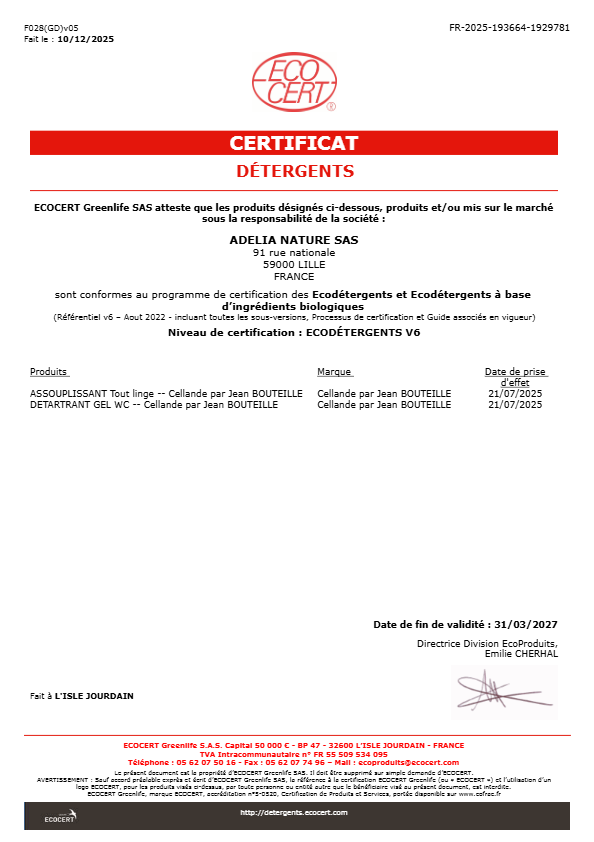 2027-03-31 CERTIFICAT ECODETERGENT ADELIA NATURE JEAN BOUTEILLE 2025-07-21